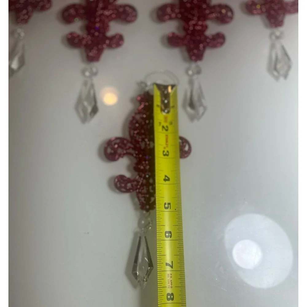 VTG Lot Of 5! Glitter Red Crystal Chandelier Christmas Hanging Ornament Decor 6